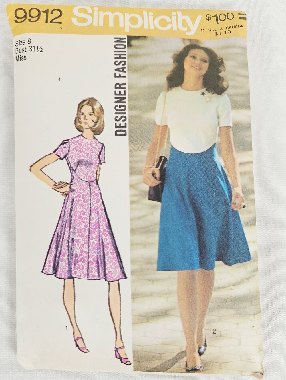 Vintage 1972 Simplicity 9912 Designer Fashion Dress Pattern Size 8 Complete